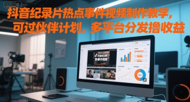 抖音纪录片热点事件视频制作教学，可过伙伴计划，多平台分发撸收益-九天资源站