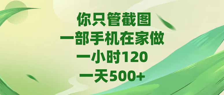 你只管截图，一部手机在家做，一小时120，-天500+-九天资源站