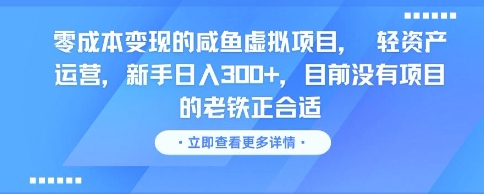 零成本变现的咸鱼虚拟项目， 轻资产运营，新手日入3张+，目前没有项目的老铁正合适-九天资源站