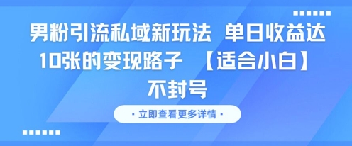 男粉引流私域新玩法，单日收益达10张的变现路子 【适合小白】不封号-九天资源站