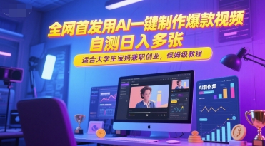 全网首发用AI一键制作爆款视频，自测日入多张，适合大学生宝妈兼职创业，保姆级教程-九天资源站