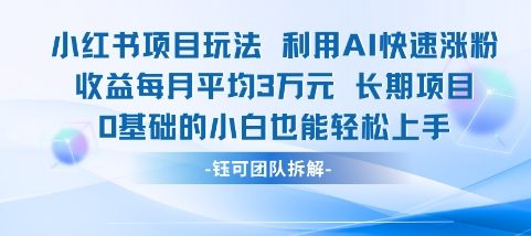 适合小白操作的小红书新项目，利用AI快速涨粉，收益每月平均1W+-九天资源站