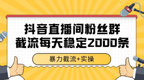 抖音直播间粉丝群暴力截流，一台电脑每天稳定2000条数据【揭秘】-九天资源站