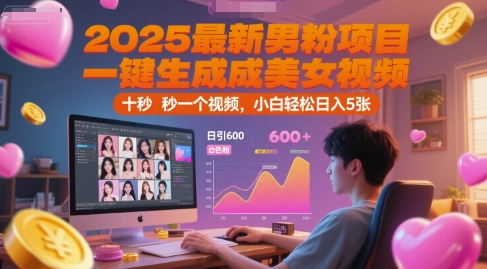 2025最新男粉项目，一键生成美女视频，日引600+色粉 十秒一个视频，小白轻松日入5张【揭秘】-九天资源站