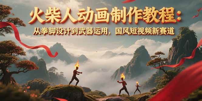 火柴人动画制作教程：从拳脚设计到武器运用，国风短视频新赛道-九天资源站