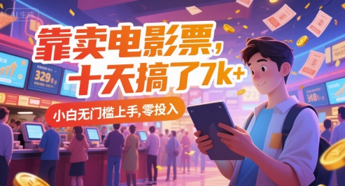 靠卖电影票，十天搞了7k+，小白无门槛上手，零投入【揭秘】-九天资源站