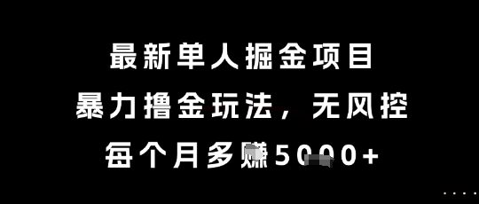最新单人掘金项目，暴力撸金玩法，无风控，每个月多挣5k+【揭秘】-九天资源站