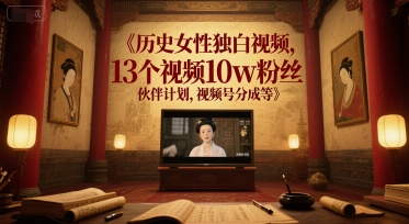 历史女性独白视频，13个视频10w粉丝，伙伴计划，视频号分成等-九天资源站