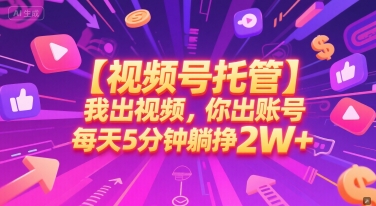 【视频号托管 】我出视频，你出账号，每天5分钟发布，最高躺挣2W+【揭秘】-九天资源站
