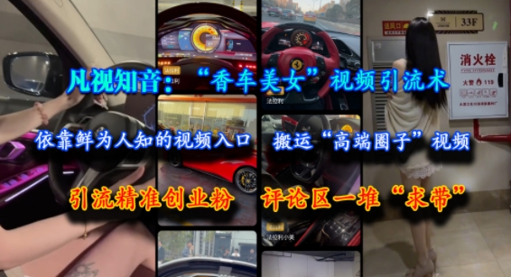 凡视知音：“香车美女”视频引流术，依靠鲜为人知的视频入口，搬运“高端圈子”视频，引流精准创业粉，评论区一堆“求带”-九天资源站