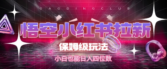 悟空小红书拉新，保姆级玩法，小白也能日入四位数-九天资源站
