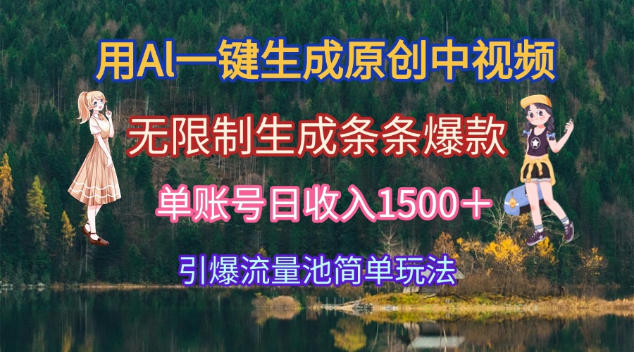 用Al一键生成原创中视频，无限制生成条条爆款，单账号日收入1500＋引爆…-九天资源站