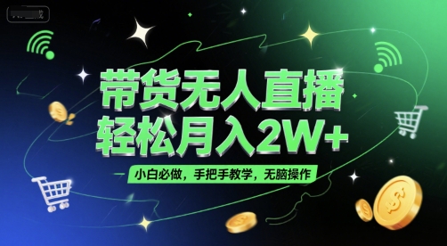 带货无人直播，轻松月入2W+，小白必做，手把手教学，无脑操作(附学习资料)-九天资源站