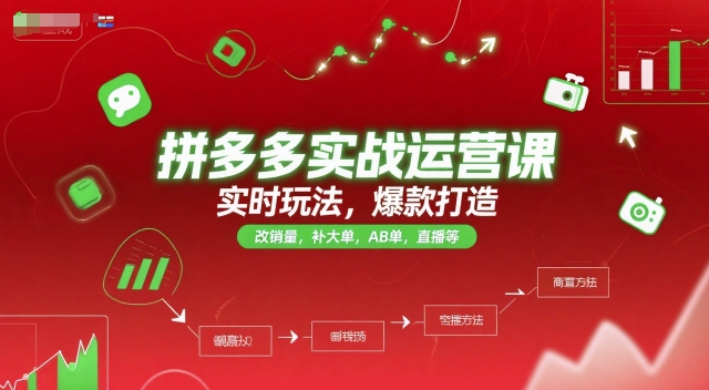 拼多多实战运营课，实时玩法，爆款打造，改销量，补大单，AB单，直播等(更新2025月)-九天资源站