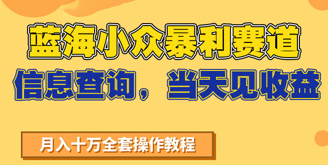 蓝海小众暴利赛道，信息查询，当天见收益，不讲玄学，7天搞了2万+-九天资源站