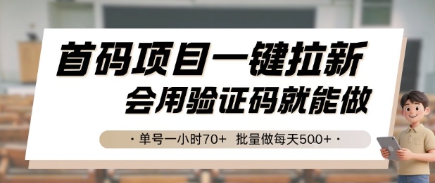 首码项目一键拉新，会用验证码就能做 单号一小时70+，批量做每天5张【揭秘】-九天资源站