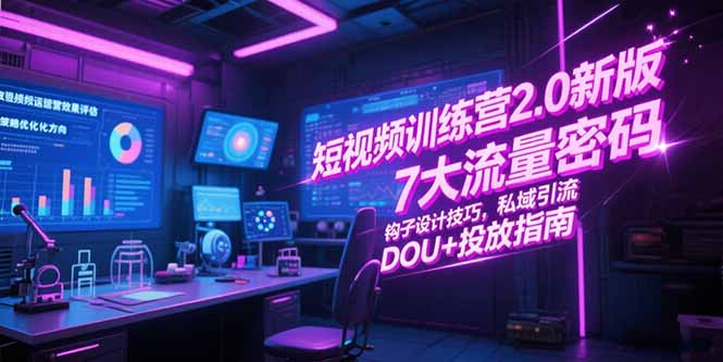 短视频训练营2.0新版，7大流量密码/钩子设计技巧/私域引流/DOU+投放指南-九天资源站