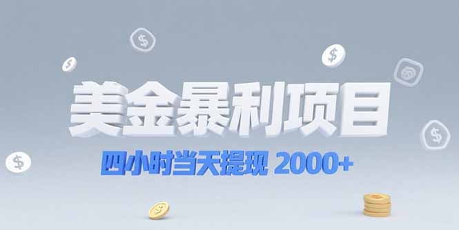 美金暴利项目，四小时当天提现 2000+机会留给会选赛道的人-九天资源站