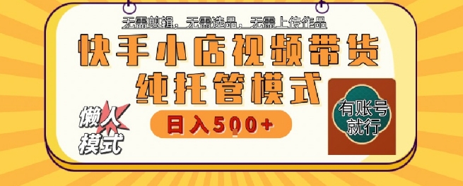 快手小店托管代运营，无需剪辑，无需选品，无需上传作品，全程无需操作，轻松月入5k+【揭秘】-九天资源站