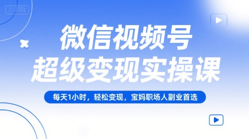 微信视频号超级变现实操课，每天1小时，轻松变现，宝妈职场人副业首选-九天资源站