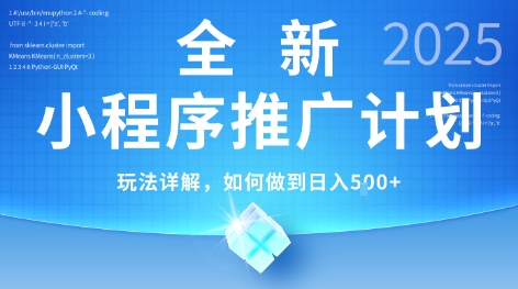 2025年最新小程序推广计划，简单操作，独家技术，日均5张+【揭秘】-九天资源站