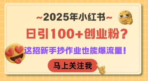 2025年小红书日引100+创业粉？这招新手抄作业也能爆流量！-九天资源站