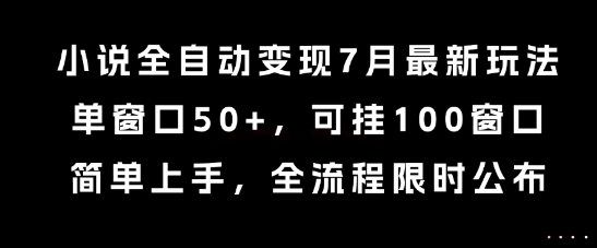 小说全自动变现7月玩法，单窗口50+，可挂100窗口，简单上手，全流程限时公布【揭秘】-九天资源站
