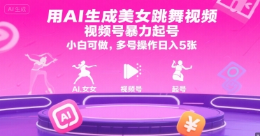 用AI生成美女跳舞视频，视频号暴力起号，小白可做，多号操作日入5张-九天资源站