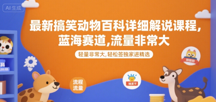 最新搞笑动物百科详细解说课程，蓝海赛道，流量非常大，轻松签独家进精选-九天资源站