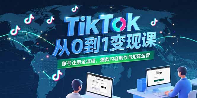 TikTok从0到1变现课，账号注册全流程，爆款内容制作与矩阵运营-九天资源站