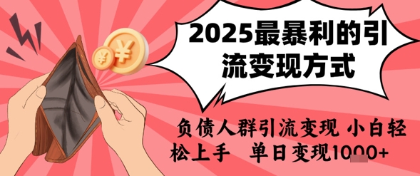 2025年最暴利的引流变现方式，负债人群引流变现，小白轻松上手，日入1k-九天资源站