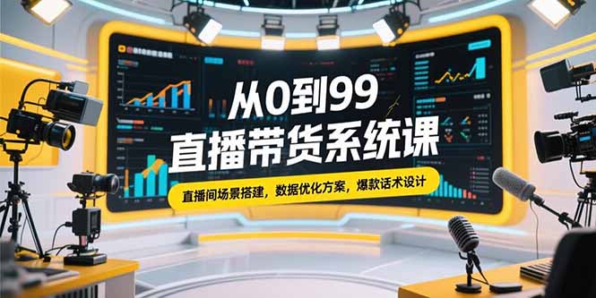 从0到99直播带货系统课，直播间场景搭建，数据优化方案，爆款话术设计-九天资源站