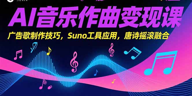 AI音乐作曲变现课，广告歌制作技巧，Suno工具应用，唐诗摇滚融合-九天资源站