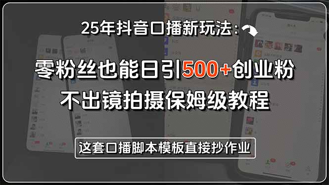 25年抖音口播新玩法：零粉丝也能日引500+创业粉，不出镜拍摄保姆级教程…-九天资源站