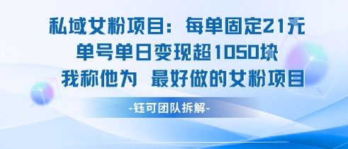 私域女粉项目：每单固定21块，单日变现超1k+，最好做的女粉项目-九天资源站