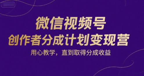 微信视频号创作者分成计划变现营，用心教学，直到取得分成收益-九天资源站