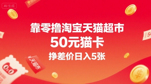 靠零撸淘宝天猫超市50元猫卡，挣差价日入5张-九天资源站