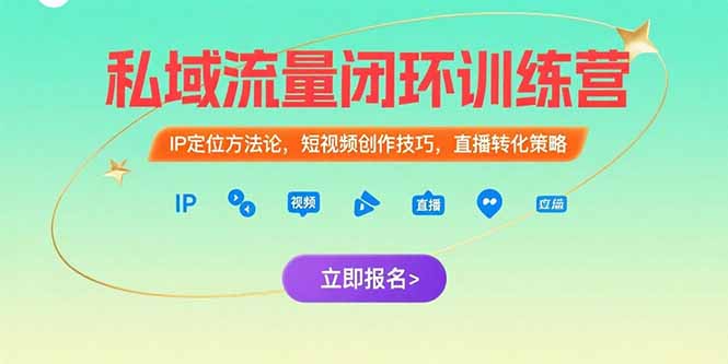 私域流量闭环训练营：IP定位方法论，短视频创作技巧，直播转化策略-九天资源站