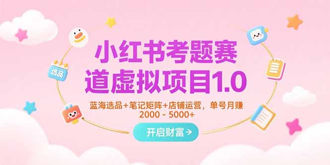 小红书考题赛道虚拟项目1.0，蓝海选品+笔记矩阵+店铺运营，单号月赚5000+-九天资源站
