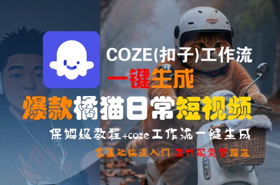 COZE(扣子)工作流一键生成爆款橘猫日常短视频，保姆级教程，零基础快速入门-九天资源站