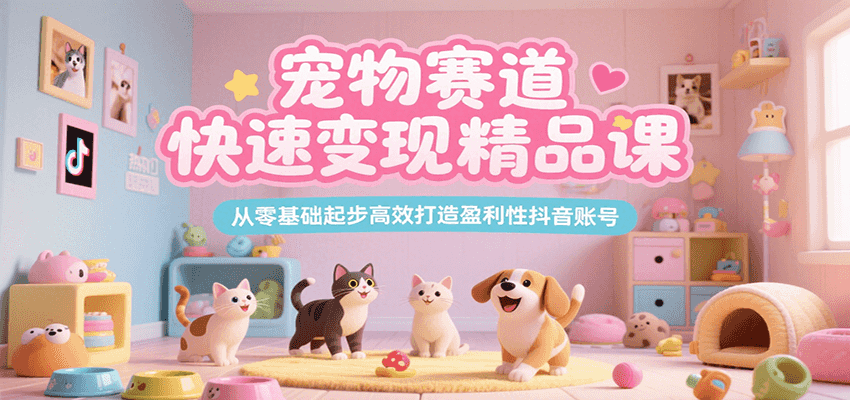 宠物赛道快速变现精品课，从零基础起步高效打造盈利性抖音账号-九天资源站