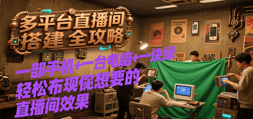 多平台直播间搭建全攻略，一部手机+一台电脑+一块绿布轻松实现你想要的直播间效果-九天资源站