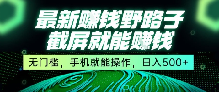 最新野路子截屏就能挣钱，无门槛，手机就能操作，日入5张【揭秘】-九天资源站