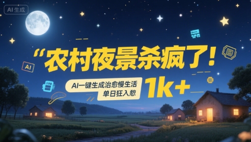 农村夜景杀疯了！AI一键生成治愈系慢生活，单日狂入1k+-九天资源站