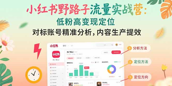 小红书野路子流量实战营：低粉高变现定位 对标账号精准分析 内容生产提效-九天资源站