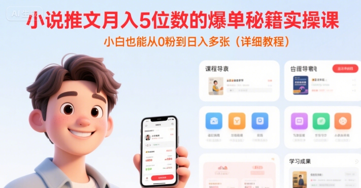 小说推文月入5位数的爆单秘籍实操课，，小白也能从0粉到日入多张(详细教程)-九天资源站