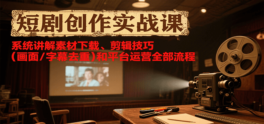 短剧创作实战课，系统讲解素材下载、剪辑技巧(画面/字幕去重)和平台运营全部流程-九天资源站
