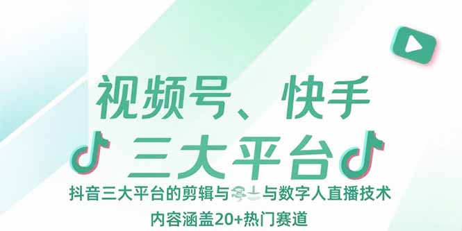 视频号、快手、抖音三大平台的剪辑与数字人直播技术，内容涵盖20+热门赛道-九天资源站