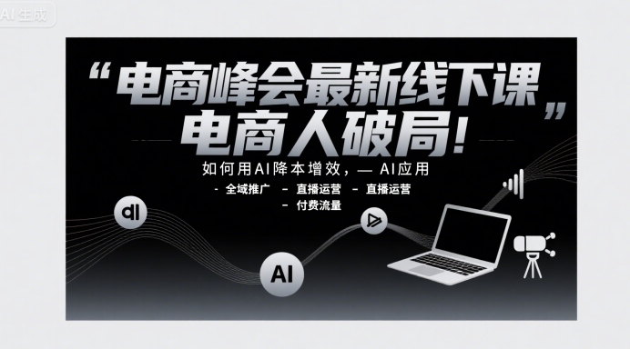 电商峰会最新线下课，电商人破局，如何用AI降本增效，AI应用-全域推广-直播运营-付费流量-九天资源站