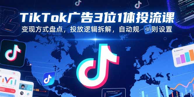 TikTok广告3位1体投流课，变现方式盘点，投放逻辑拆解，自动规则设置-九天资源站